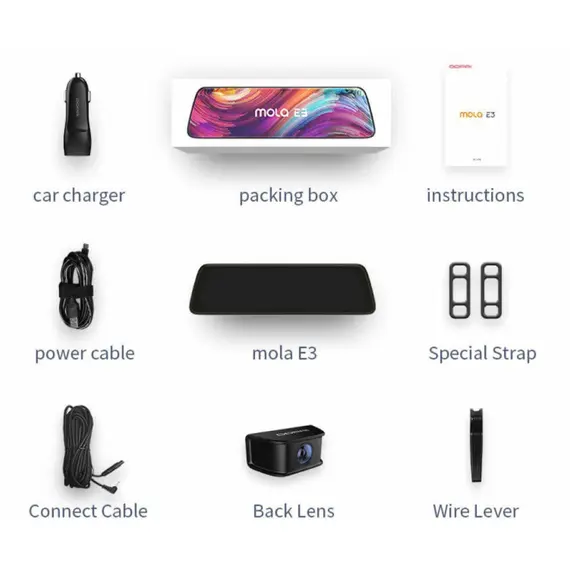 მანქანის ვიდეო რეგისტრატორი DDPAI Mola E3, 130° WIFI, 9.35" Full Touch Screen Streaming Rear View Mirror, Car Video Recorder, Black - Primestore.ge
