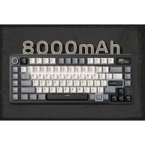 კლავიატურა Royal Kludge RKL75-KB-XW RGB Mechanical Keyboard, Beige Switch, Hot Swappable, Wireless, Type-C, Bluetooth, 2.4GHz, Knight Black - Primestore.ge
