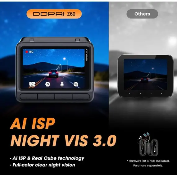 მანქანის ვიდეო რეგისტრატორი DDPAI Z60 2026 4K Dashcam 140°, WIFI GPS, Bluetooth Front and Rear Cam, Car Video Recorder, Black - Primestore.ge