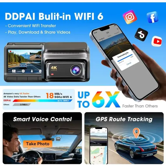 მანქანის ვიდეო რეგისტრატორი DDPAI Z60 2026 4K Dashcam 140°, WIFI GPS, Bluetooth Front and Rear Cam, Car Video Recorder, Black - Primestore.ge