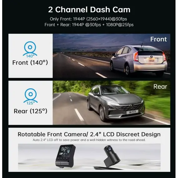 მანქანის ვიდეო რეგისტრატორი DDPAI Z40 GPS DUAL, 140°, WIFI, GPS, Front and Rear Cam, Car Video Recorder, Black - Primestore.ge