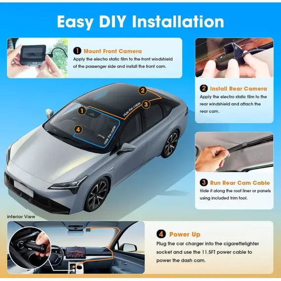 მანქანის ვიდეო რეგისტრატორი DDPAI Z60 2026 4K Dashcam 140°, WIFI GPS, Bluetooth Front and Rear Cam, Car Video Recorder, Black - Primestore.ge
