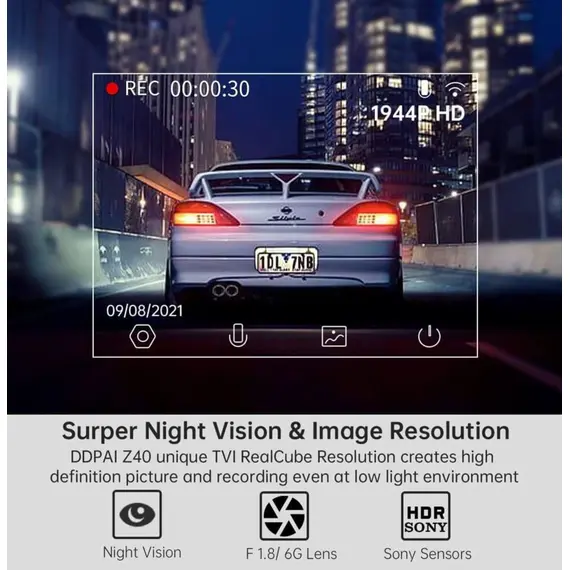 მანქანის ვიდეო რეგისტრატორი DDPAI Z40 GPS DUAL, 140°, WIFI, GPS, Front and Rear Cam, Car Video Recorder, Black - Primestore.ge