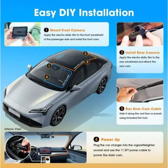 მანქანის ვიდეო რეგისტრატორი DDPAI Z60T, 140°, 4K UHD , WIFI, GPS, Bluetooth, Three-Channel Dashcam, Car Video Recorder, Black - Primestore.ge
