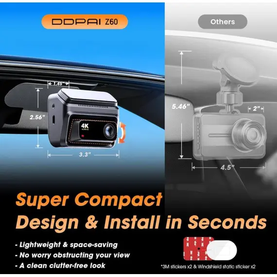 მანქანის ვიდეო რეგისტრატორი DDPAI Z60 2026 4K Dashcam 140°, WIFI GPS, Bluetooth Front and Rear Cam, Car Video Recorder, Black - Primestore.ge