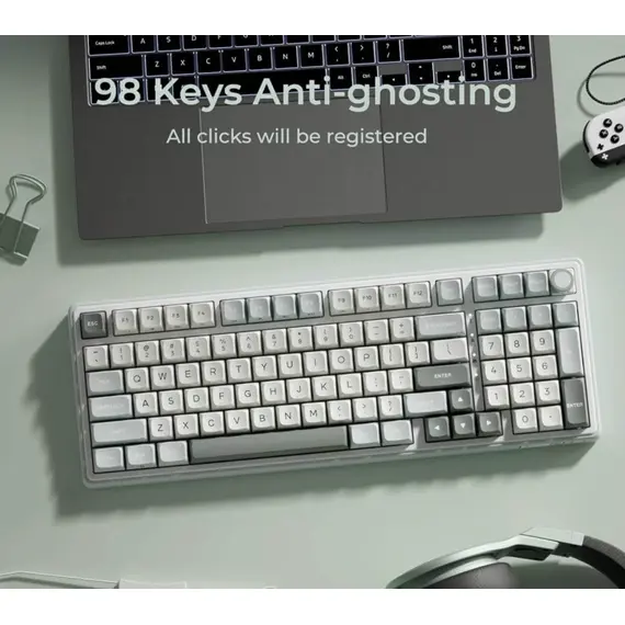 კლავიატურა Royal Kludge RKR98PRO-SK-XW RGB Mechanical Keyboard, Beige Switch, Hot Swappable, Wired, Sky Cyan - Primestore.ge