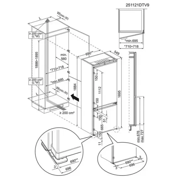 ჩასაშენებელი მაცივარი Electrolux ENA7TE75S BI Bottom-Freezer 188.4x69.6x54.9 376 LT TwinTech Total No Frost White - Primestore.ge