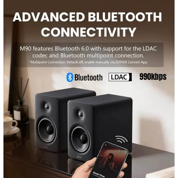 დინამიკი Edifier M90, 100W, HDMI eARC, Optical, Type-C, AUX, Bluetooth, Compact Active Speaker, Black - Primestore.ge