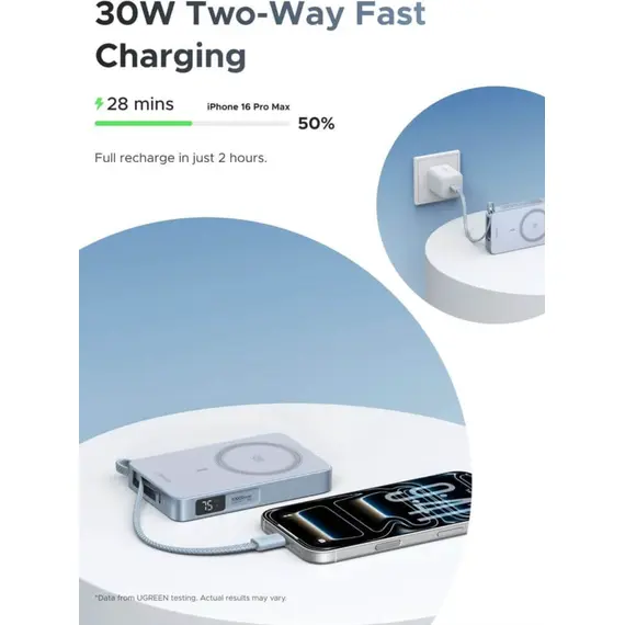 პორტატული დამტენი UGREEN PB773 (65958B) MagFlow 10000mAh Magnetic Wireless Power Bank - Primestore.ge