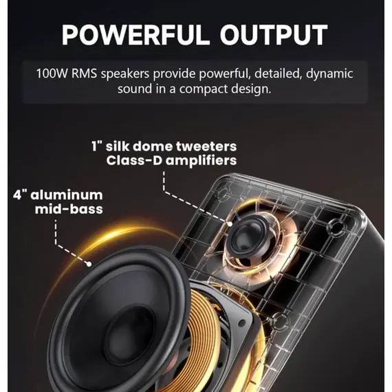 დინამიკი Edifier M90, 100W, HDMI eARC, Optical, Type-C, AUX, Bluetooth, Compact Active Speaker, Black - Primestore.ge