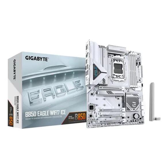 დედა დაფა GIGABYTE Motherboard B850 EAGLE WF7 ICE sAM5 B850 4xDDR5 M.2 Wi-Fi BT HDMI DP ATX - Primestore.ge