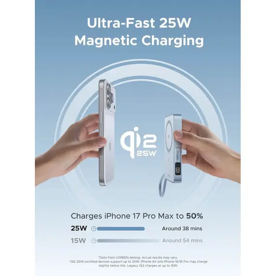პორტატული დამტენი UGREEN PB773 (65958B) MagFlow 10000mAh Magnetic Wireless Power Bank - Primestore.ge