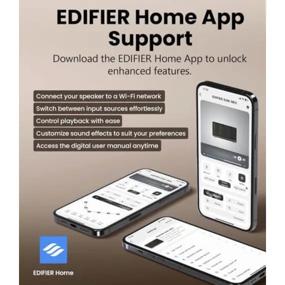 დინამიკი Edifier S300 80W, Bluetooth, WiFi (Apple AirPlay), Type-C, AUX, Hi-Fi Tabletop Speaker, Hi-Res Audio LDAC Brown - Primestore.ge
