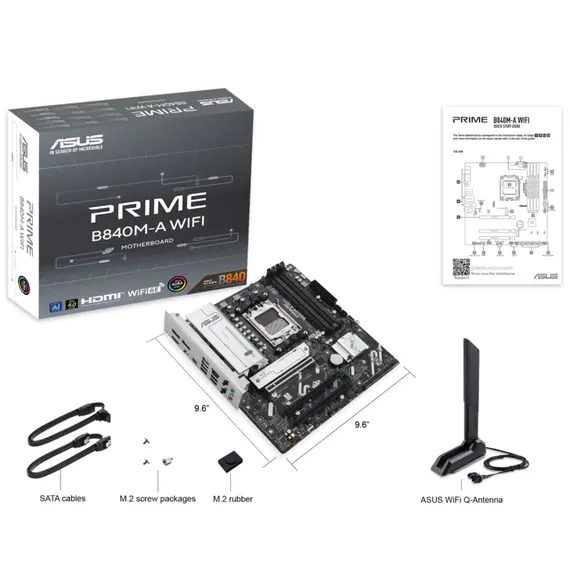დედა დაფა ASUS Motherboard PRIME B840M-A WIFI sAM5 B840 4xDDR5 M.2 HDMI DP Wi-Fi BT mATX - Primestore.ge