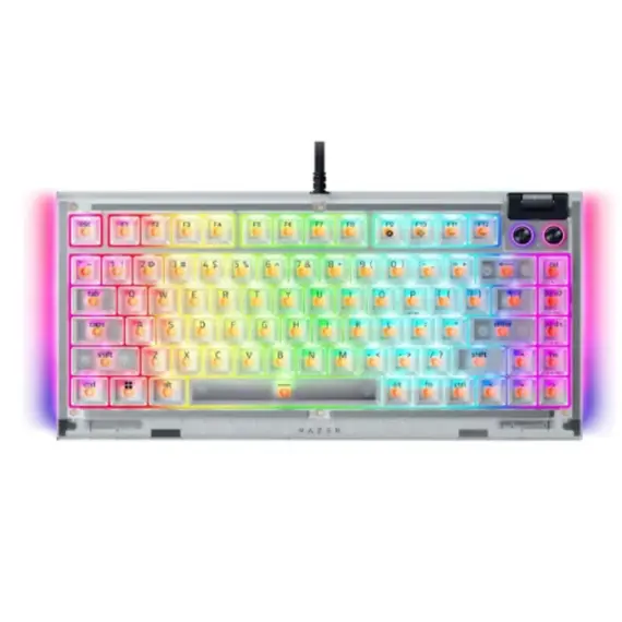 კლავიატურა Razer Keyboard BlackWidow V4 75% RGB 83key Mechanical Tactile Switch GEN-3, USB-A, EN, Phantom White Ed. - Primestore.ge