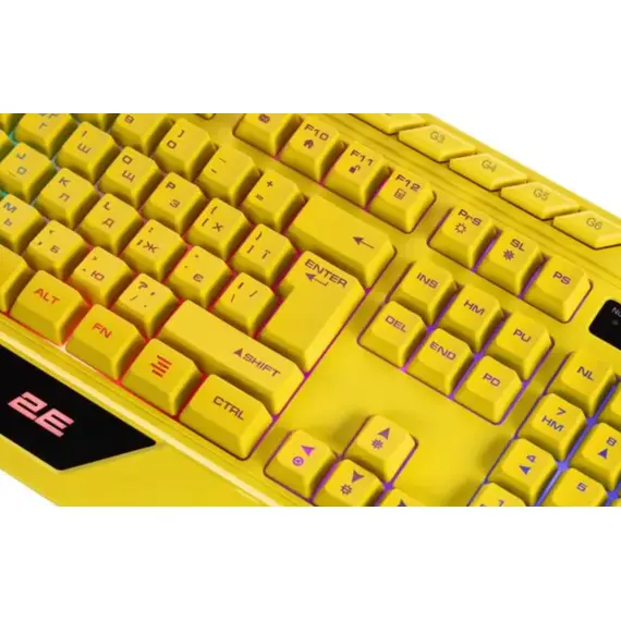 კლავიატურა 2E GAMING Membrane keyboard KG315 110key, USB-A, EN/RU, RGB, yellow - Primestore.ge