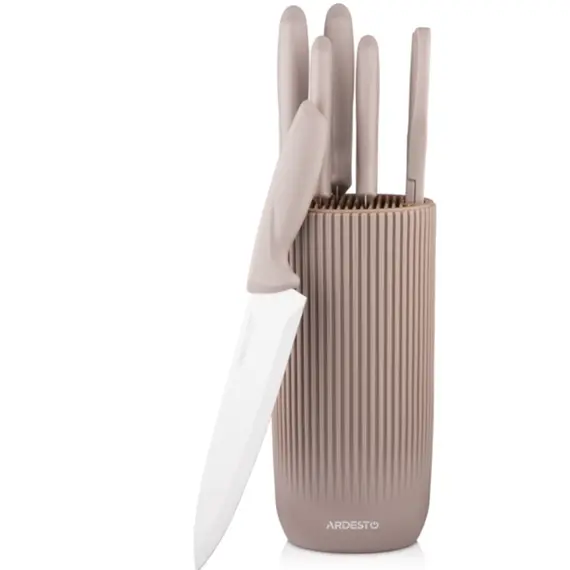 დანების ნაკრები Ardesto Knives Set with block Gemini, 7pcs, stainless steel, plastic, beige - Primestore.ge