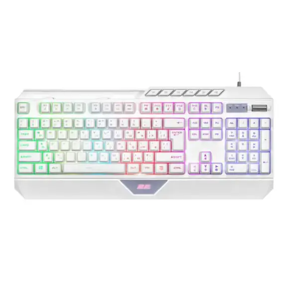კლავიატურა 2E GAMING Membrane keyboard KG315 110key, USB-A, EN/RU, RGB, white - Primestore.ge