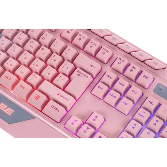 კლავიატურა 2E GAMING Membrane keyboard KG315 110key, USB-A, EN/RU, RGB, pink - Primestore.ge