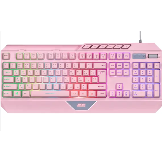 კლავიატურა 2E GAMING Membrane keyboard KG315 110key, USB-A, EN/RU, RGB, pink - Primestore.ge