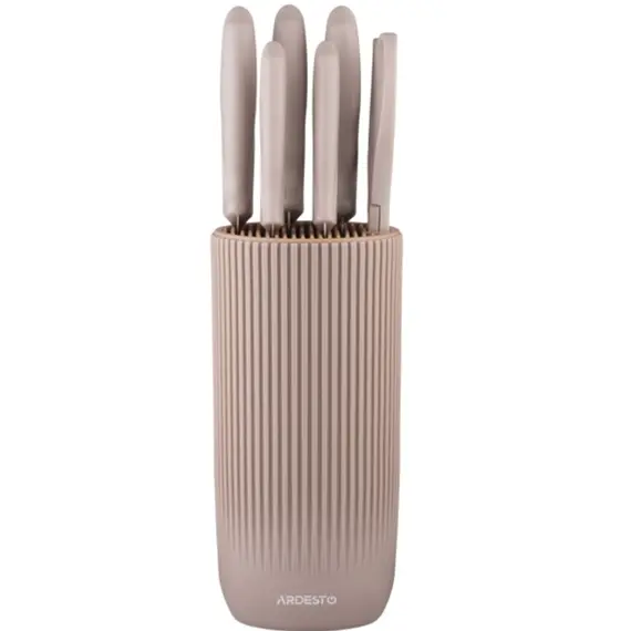 დანების ნაკრები Ardesto Knives Set with block Gemini, 7pcs, stainless steel, plastic, beige - Primestore.ge