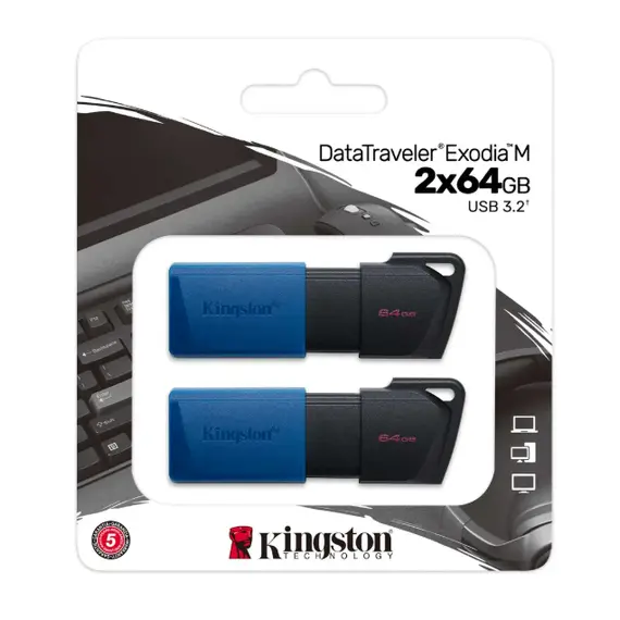 USB ფლეშ მეხსიერება Kingston 64GBx2 USB 3.2 Type-A Gen1 DT Exodia Black Blue - Primestore.ge