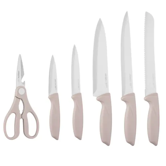 დანების ნაკრები Ardesto Knives Set with block Gemini, 7pcs, stainless steel, plastic, beige - Primestore.ge
