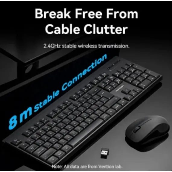 კლავიატურა და მაუსი Vention KTZB0-EN Wireless Full-Sized Silent Keyboard and Mouse EN layout Black - Primestore.ge