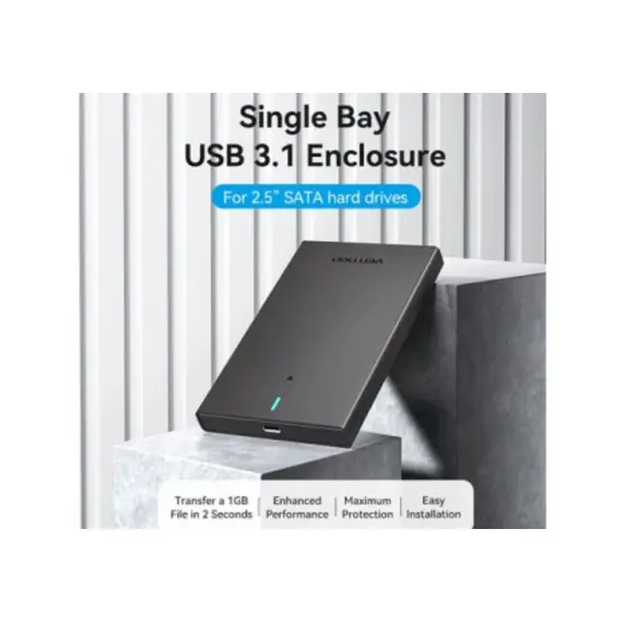 მყარი დისკის ყუთი Vention KPBB0 2.5" HDD/SSD SATA USB-C 3.1 6Gbps Hard Drive Enclosure Black - Primestore.ge