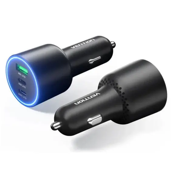მანქანის დამტენი Vention FFPB0 2xUSB-C/USB-A (100W+65W+30W) Car Charger Black - Primestore.ge