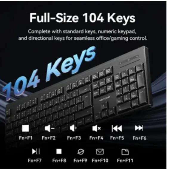 კლავიატურა და მაუსი Vention KTZB0-EN Wireless Full-Sized Silent Keyboard and Mouse EN layout Black - Primestore.ge