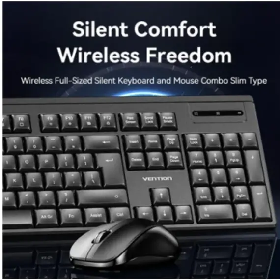 კლავიატურა და მაუსი Vention KTZB0-EN Wireless Full-Sized Silent Keyboard and Mouse EN layout Black - Primestore.ge
