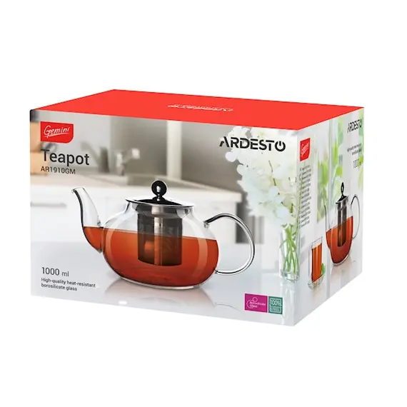 ჩაის დასაყნებელი Ardesto Tea pot Gemini 800 ml borosilicate glass , 2 image - Primestore.ge