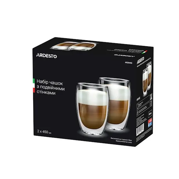 ჭიქები ARDESTO Double wall borosilicate glass mug set Ardesto 450 ml 2 pcs , 2 image - Primestore.ge