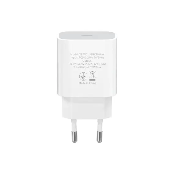 მობილურის დამტენი 2Е WC1USBC20W-W Wall Charger USB-C PD3.0 DC5V/3A, Max 20W White , 3 image - Primestore.ge