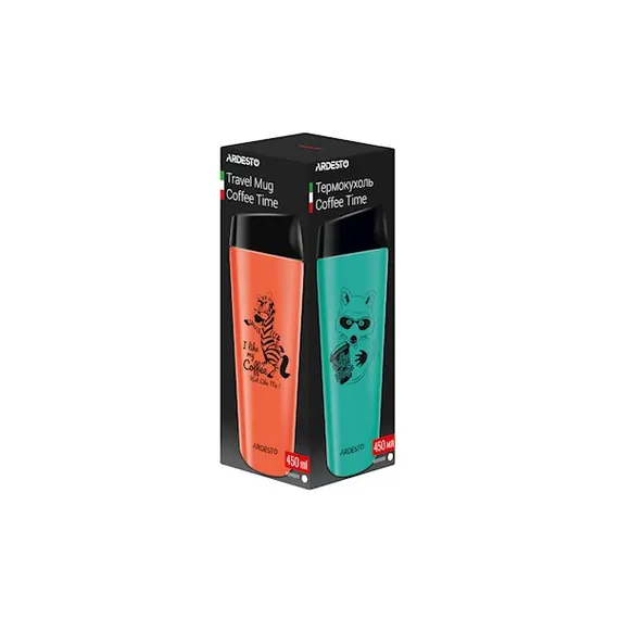 თერმოსი Ardesto Travel mug Coffee time Raccon 450 ml , 3 image - Primestore.ge