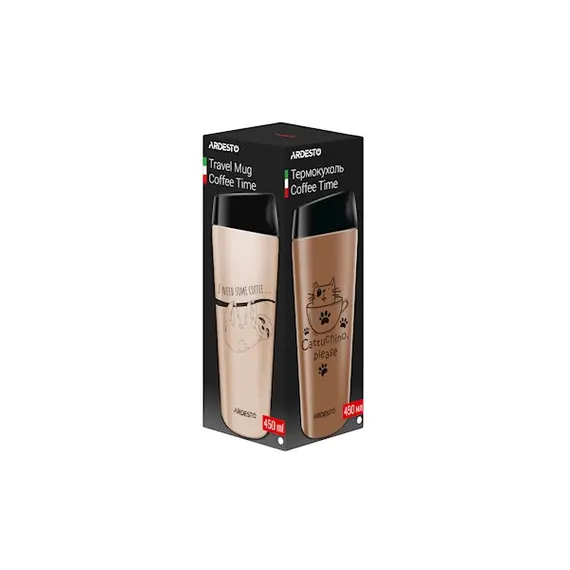 თერმოსი Ardesto Travel mug Coffee time Cat 450 ml , 3 image - Primestore.ge