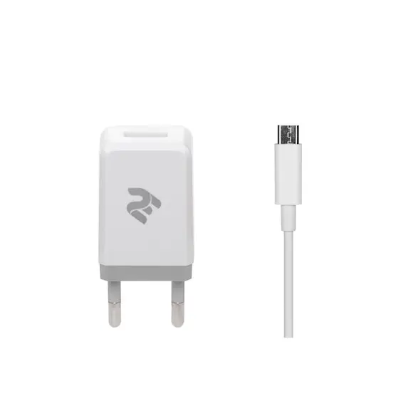 მობილურის დამტენი 2E Wall Charger Set USBx2.1A + Cable MicroUSB, 2.4A, 1m, White  - Primestore.ge