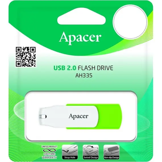 USB ფლეშ მეხსიერება Apacer USB 2.0 Flash Drive AH335 32GB Green , 2 image - Primestore.ge