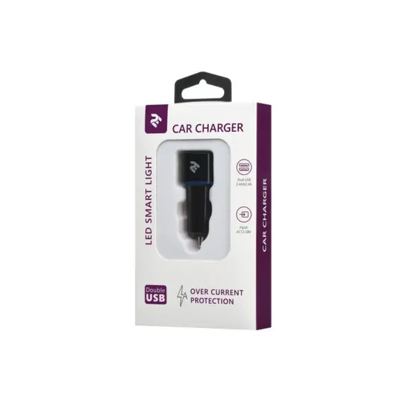 მანქანის USB დამტენი 2E ACR01 Dual USB Car Charger 2.4A&2.4A, Black , 3 image - Primestore.ge