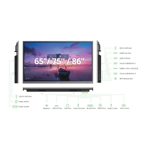 Interactive screen Vivitek NovoTouch EK653i Panel Size 65” Native Resolution 4K-UHD (3840 x 2160) Touch Points 10 Writing, 20 Touch Int, 5 image