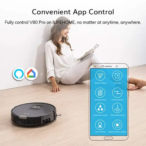რობოტი მტვერსასრუტი ILIFE V80 Pro Robotic Dry & Wet Vacuum, Mapping, WiFi, 2000Pa Max Suction , 2 image - Primestore.ge
