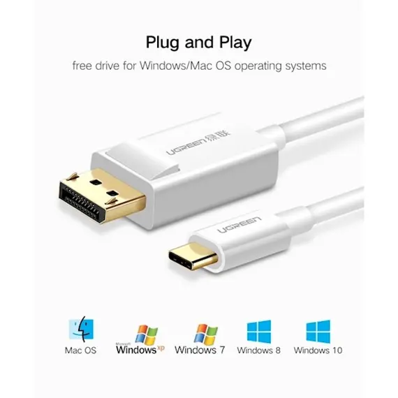 USB კაბელი UGREEN MM139 (40420) USB Type C to DP Cable 1.5m (White) , 3 image - Primestore.ge