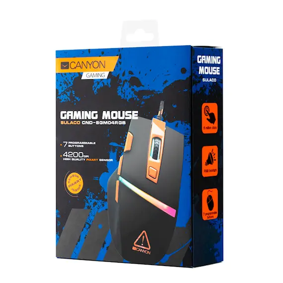Mouse Canyon CND-SGM04RGB, RGB, Wired, Gaming Mouse, Black / Orange, 5 image
