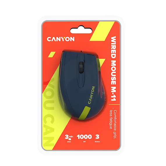 მაუსი Canyon CNE-CMS11BY, Wired Mouse, Blue/Yellow , 5 image - Primestore.ge