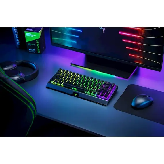 კლავიატურა Razer RZ03-03890700-R3R1 BlackWidow V3 Mini HyperSpeed Gaming Keyboard, Yellow Switch, BT, USB, RGB, Black , 3 image - Primestore.ge