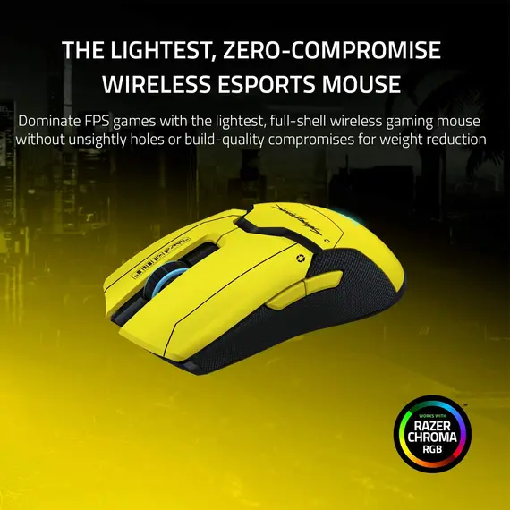 Mouse Razer Gaming Mouse Viper Ultimate & Mouse Dock Cyberpunk 2077 Edition WL RGB Yellow, 3 image