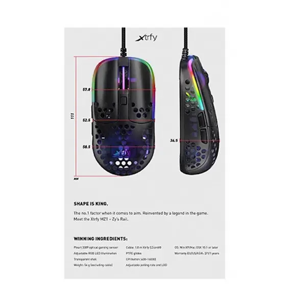 მაუსი XTRFY MZ1 RGB (XG-MZ1-RGB) BLACK - Primestore.ge