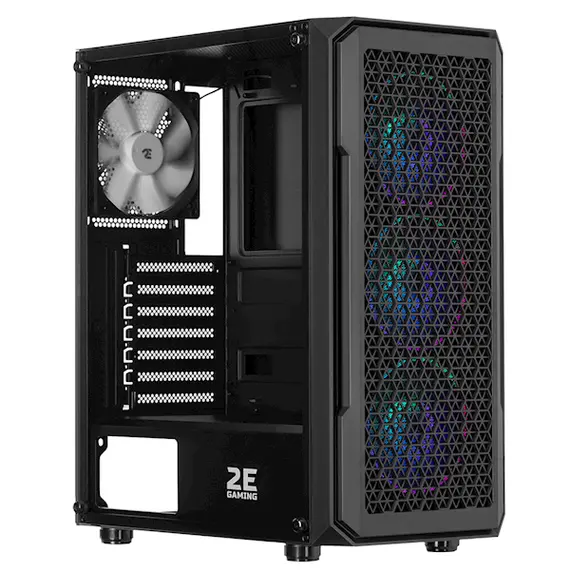 Case 2E G338 HEXAGON, Mid-Tower, ARGB, Gaming PC Case, Black, 4 image