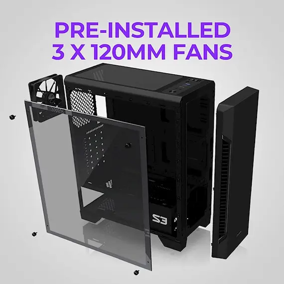 Case Zalman S3 TG, ATX Mid-Tower Computer Case, Black, 5 image